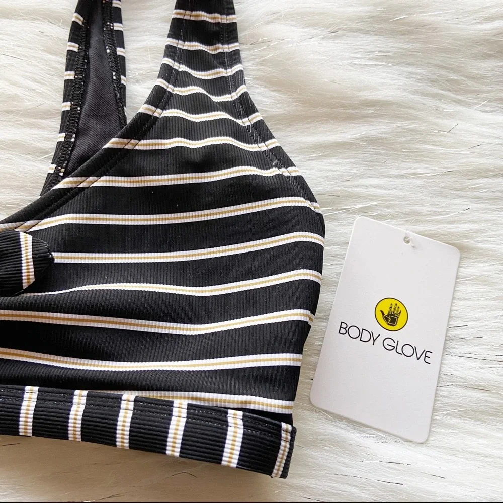 NEW Body Glove May Black Striped Tie Front Bralette Bikini Top Size Small S - Picture 4 of 7